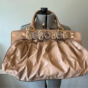 Valentino Sand Patent Leather Handbag with Rosette Detail